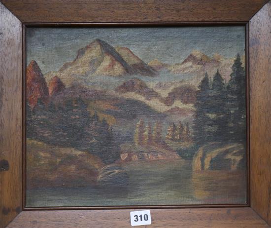 American School circa 1900 oil on board, View of the Rockies 28 x 34cm.